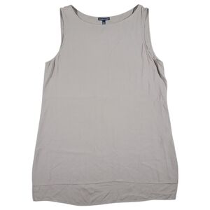 Eileen Fisher Silk Crepe Long Tank Top Womens Medium Taupe Tunic Layering Basics